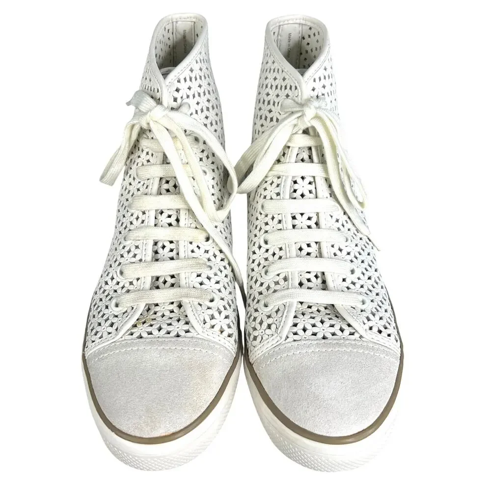 Tory Burch Women’s White Leather Perforated High Top Sneaker Size US 11